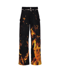 Balmain Men's Kneepatch Fire Printed Loose Denim Pants
