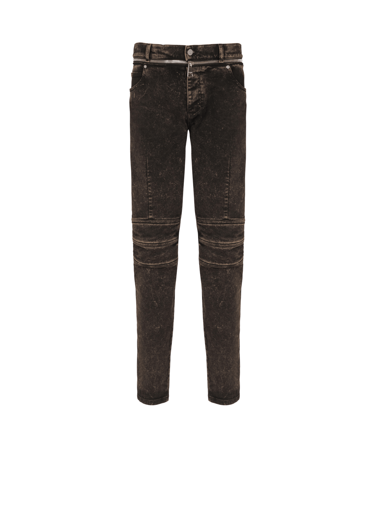 Balmain Men's Zipped Belt Dark Brown Denim Pants