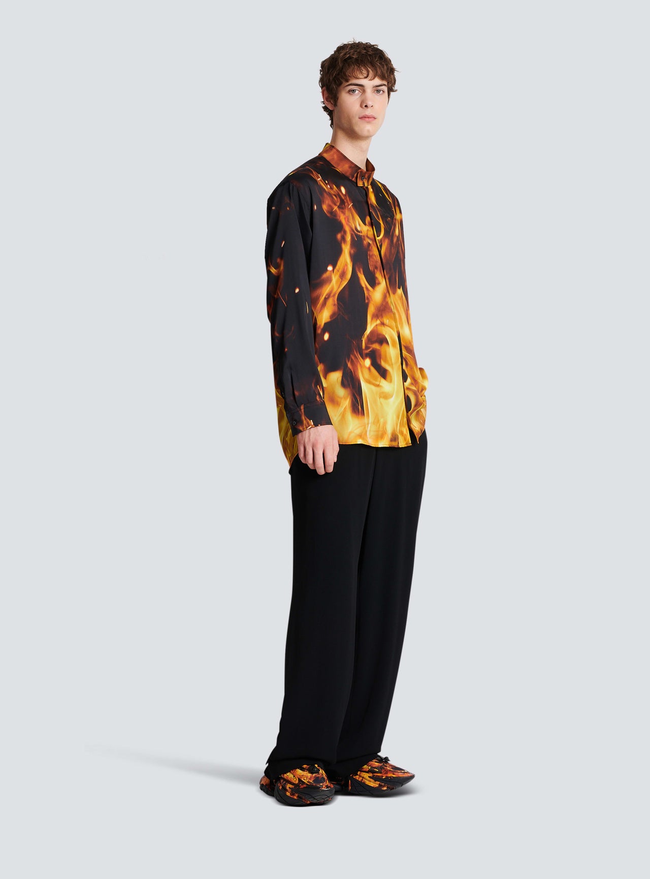 Balmain Men's Fire Printed Twill Shirt
