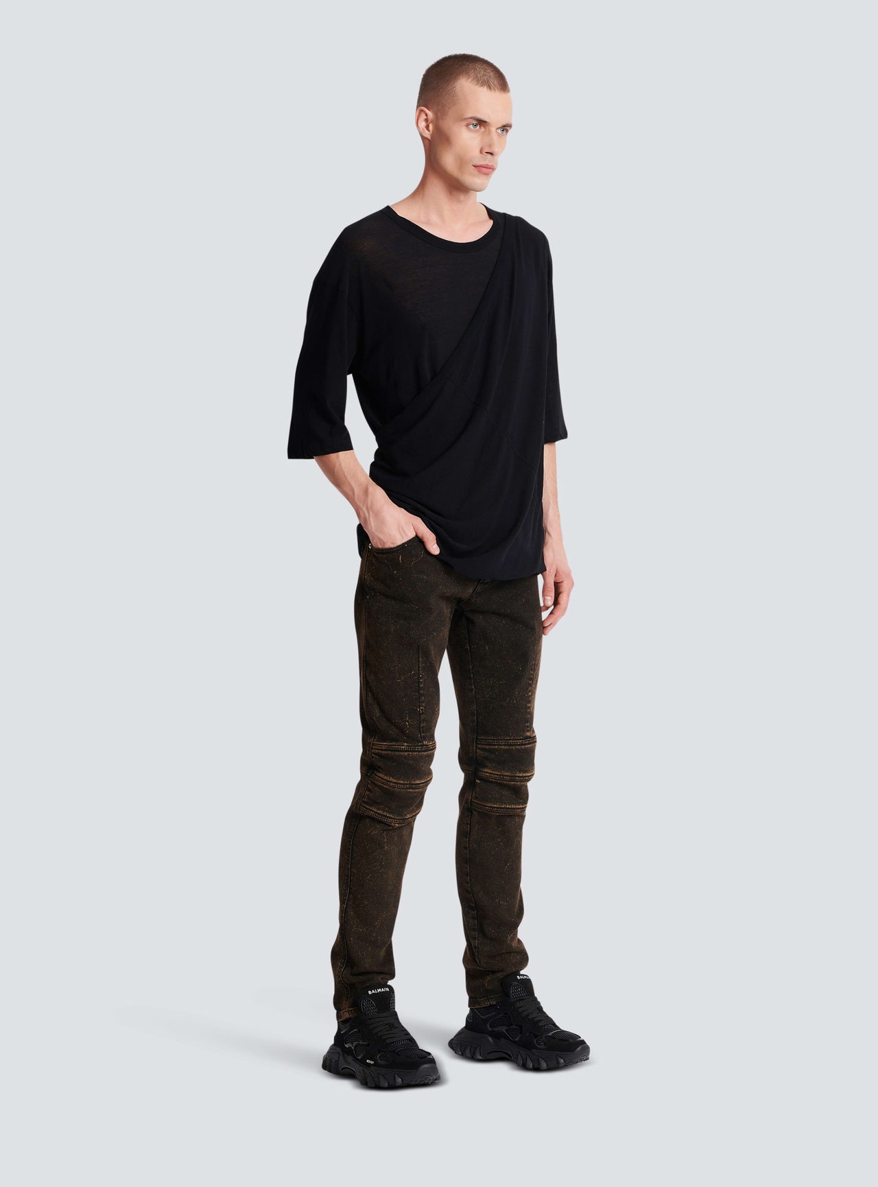 Balmain Men's Double Layer Draped T-Shirt - Oversize