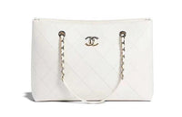CHANEL Cow Leather Tote Bag Shopping Bag Handbag Shoulder Bag Small Size Unisex White