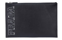 PRADA Cow Leather Clutch Regular Unisex Black