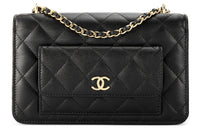 CHANEL Grained Shiny Calfskin Shoulder Bag Crossbody Bag Regular Women's Black