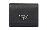 PRADA Leather Wallet Trumpets Women's Black
