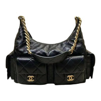 CHANEL Lambskin Hobo Bag Shoulder Bag Women's Black