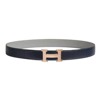HERMES Logo Buckle Smooth Buckle Leather Belts Women's Blue 3.2CM