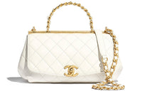 CHANEL Sheepskin Handbag Shoulder Bag Small Size Women's White