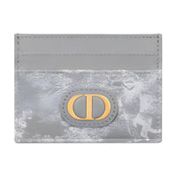 DIOR 30 Montaigne Cow Leather Jacquard Card Holder Women's Gray