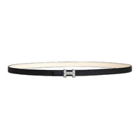 HERMES Palladium-Plated Metal Calfskin Leather Belts Women's Black Width 1.3CM
