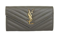 SAINT LAURENT Monogram Leather Wallet Women's Khaki Green
