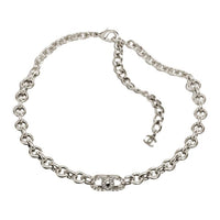 CHANEL Metal Silver Rhinestone Crystal Necklaces Unisex Silver