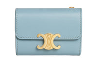 CELINE Triomphe Shiny Calfskin Wallet Regular Women's California Blue