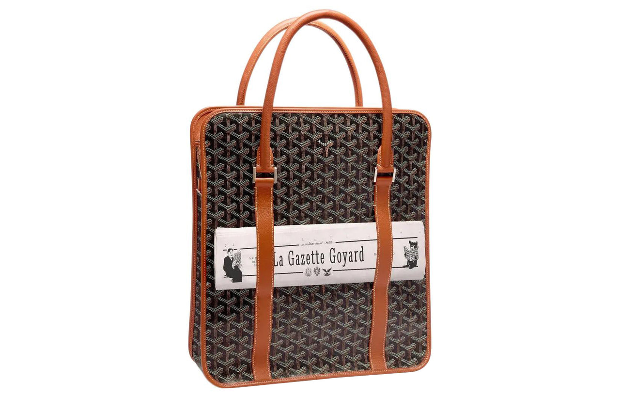 GOYARD Bourgogne Canvas With Leather Handbag Unisex Black/Tan