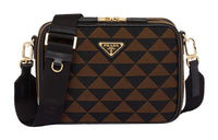PRADA Symbole Fabric With Leather Shoulder Bag Crossbody Bag Men's Black/Umber