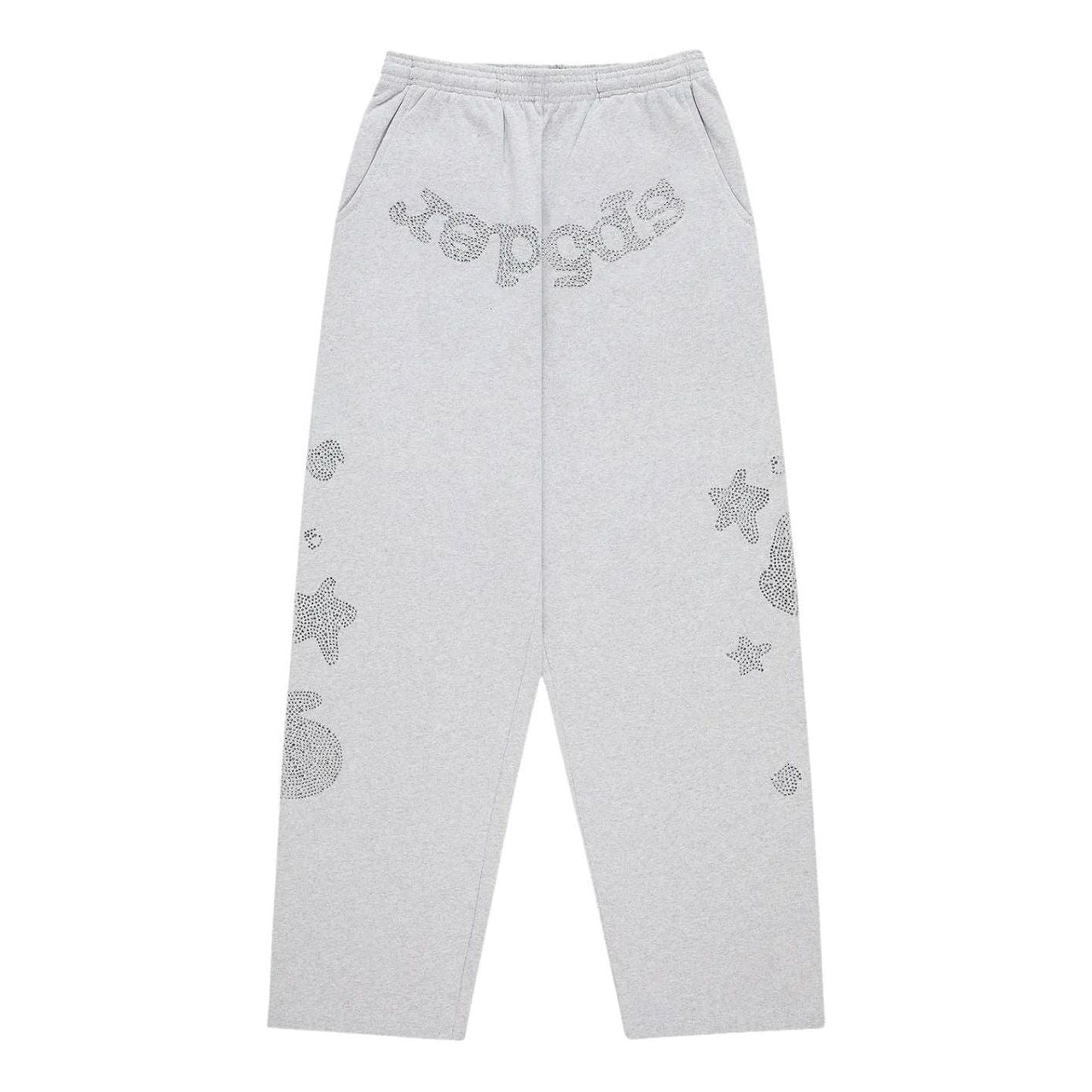 Sp5der Rhinestone Beluga V2 Wide Leg Sweatpant 'Heather Grey' SB038FW25HGR