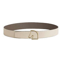HERMES Brass Leather Belts Unisex Gray/Beige Width 3.8cm