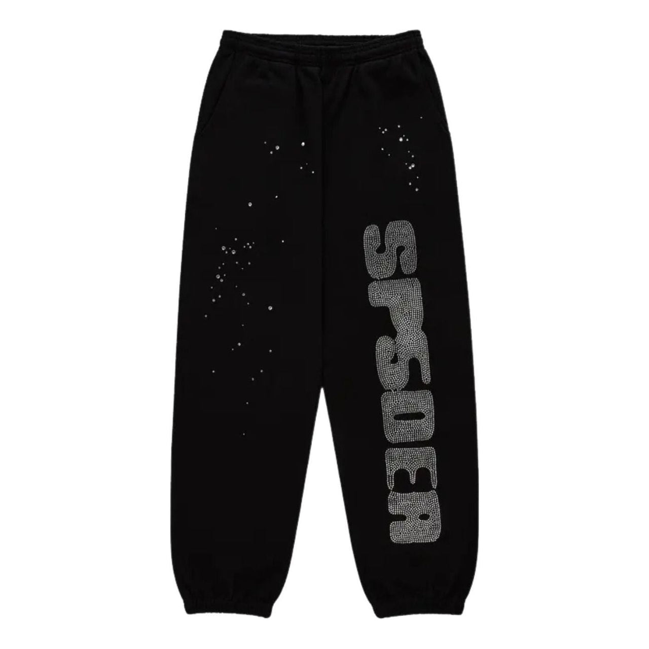 Sp5der Rhinestone Silk Sweatpant 'Black' SB024FW25BLK