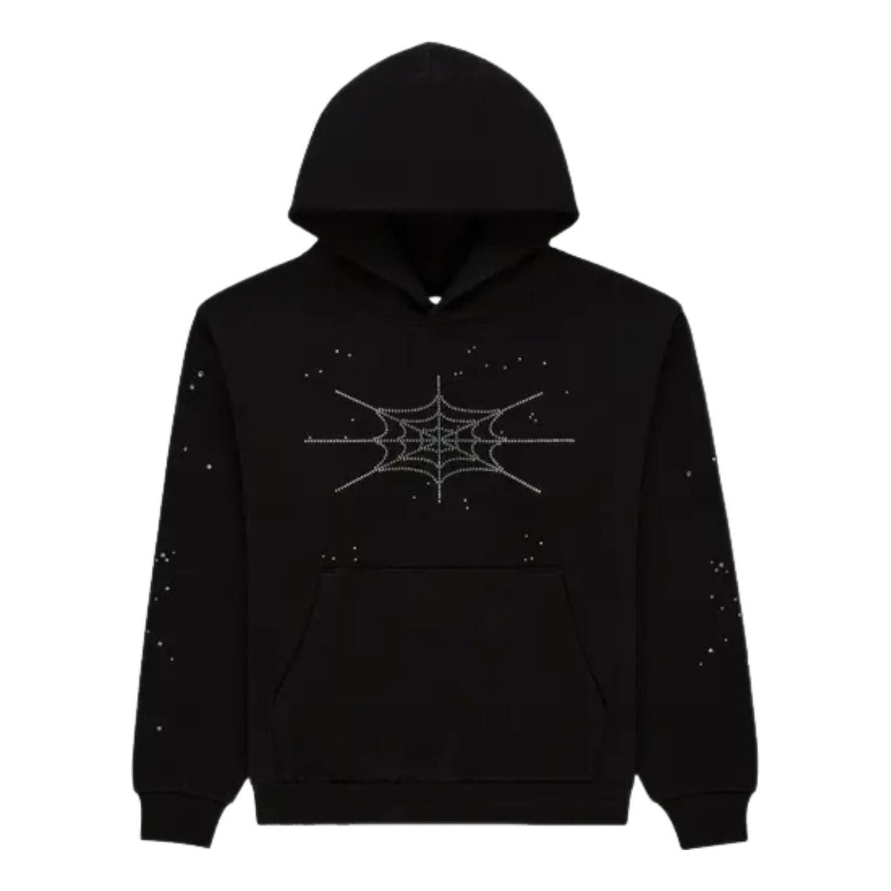 Sp5der Rhinestone Silk Hoodie 'Black' ST026FW25BLK