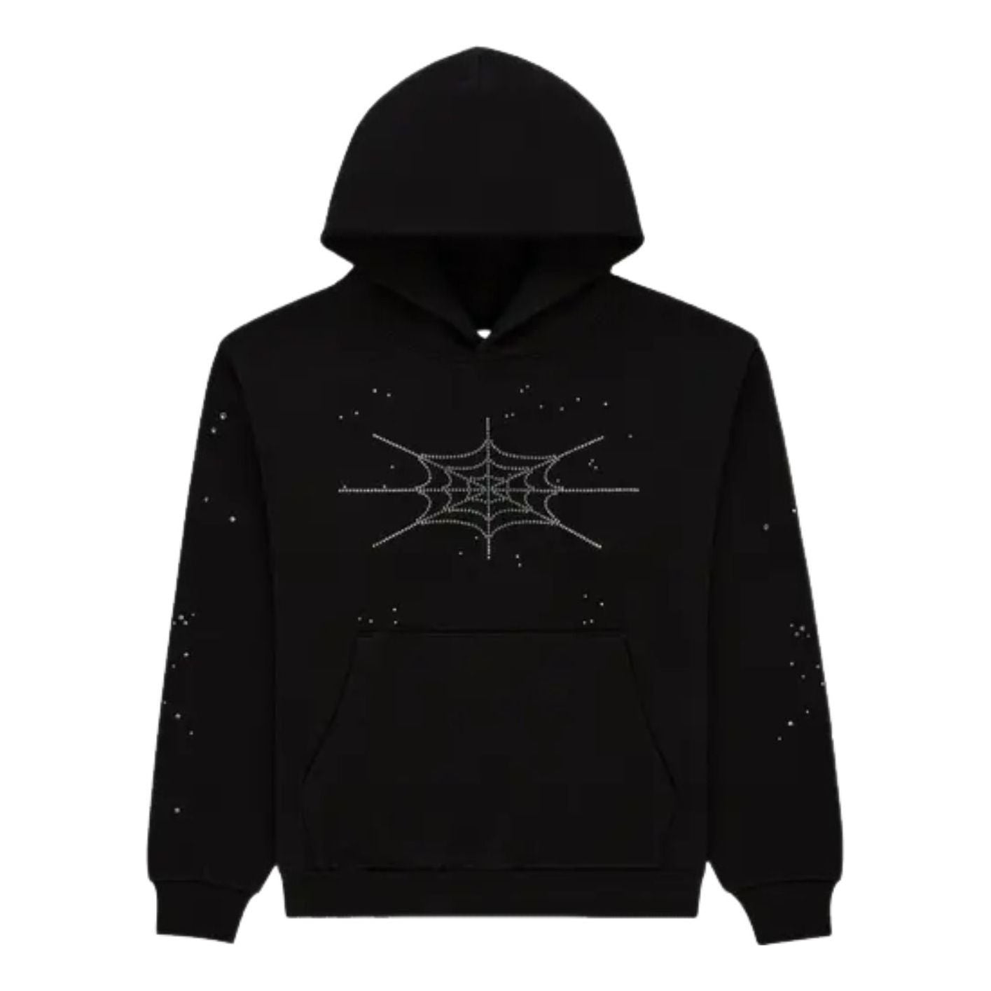 Sp5der Rhinestone Silk Hoodie 'Black' ST026FW25BLK