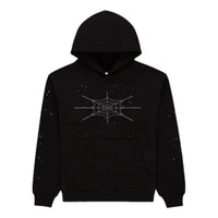 Sp5der Rhinestone Silk Hoodie 'Black' ST026FW25BLK