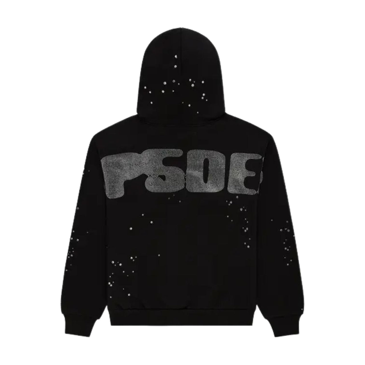 Sp5der Rhinestone Silk Hoodie 'Black' ST026FW25BLK