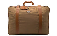 PRADA Leather Travel Bag Unisex Beige/Brown