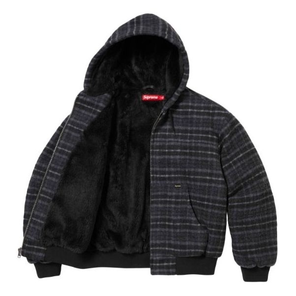 Supreme Plaid Wool Hooded Work Jacket 'Black Grey' SUP-FW23-075