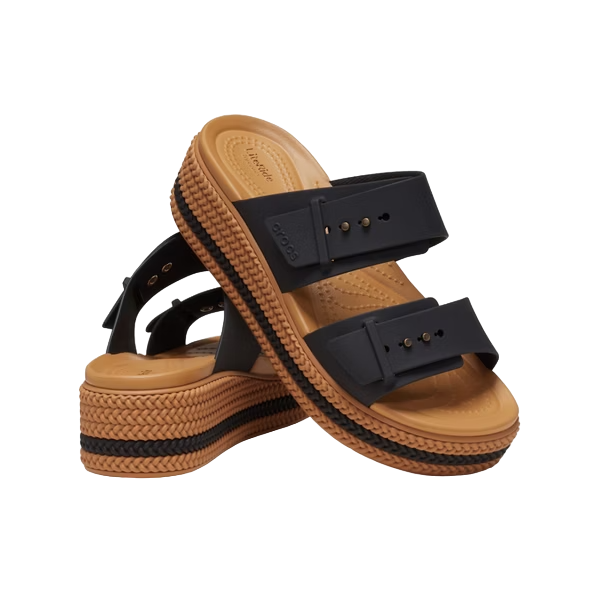 (WMNS) Crocs Brooklyn Woven Buckle Sandals 'Black Brown' 209978-001