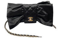 CHANEL Silk Satin Evening Bag Handbag, Shoulder Bag Women's Black