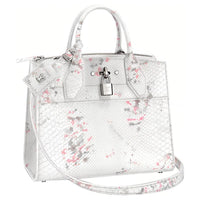 LOUIS VUITTON CITY STEAMER Python Skin Texture Handbag Women's White
