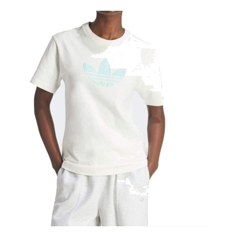 (WMNS) adidas Monogram Trefoil T-Shirt Asia Sizing 'White Blue' IS3867