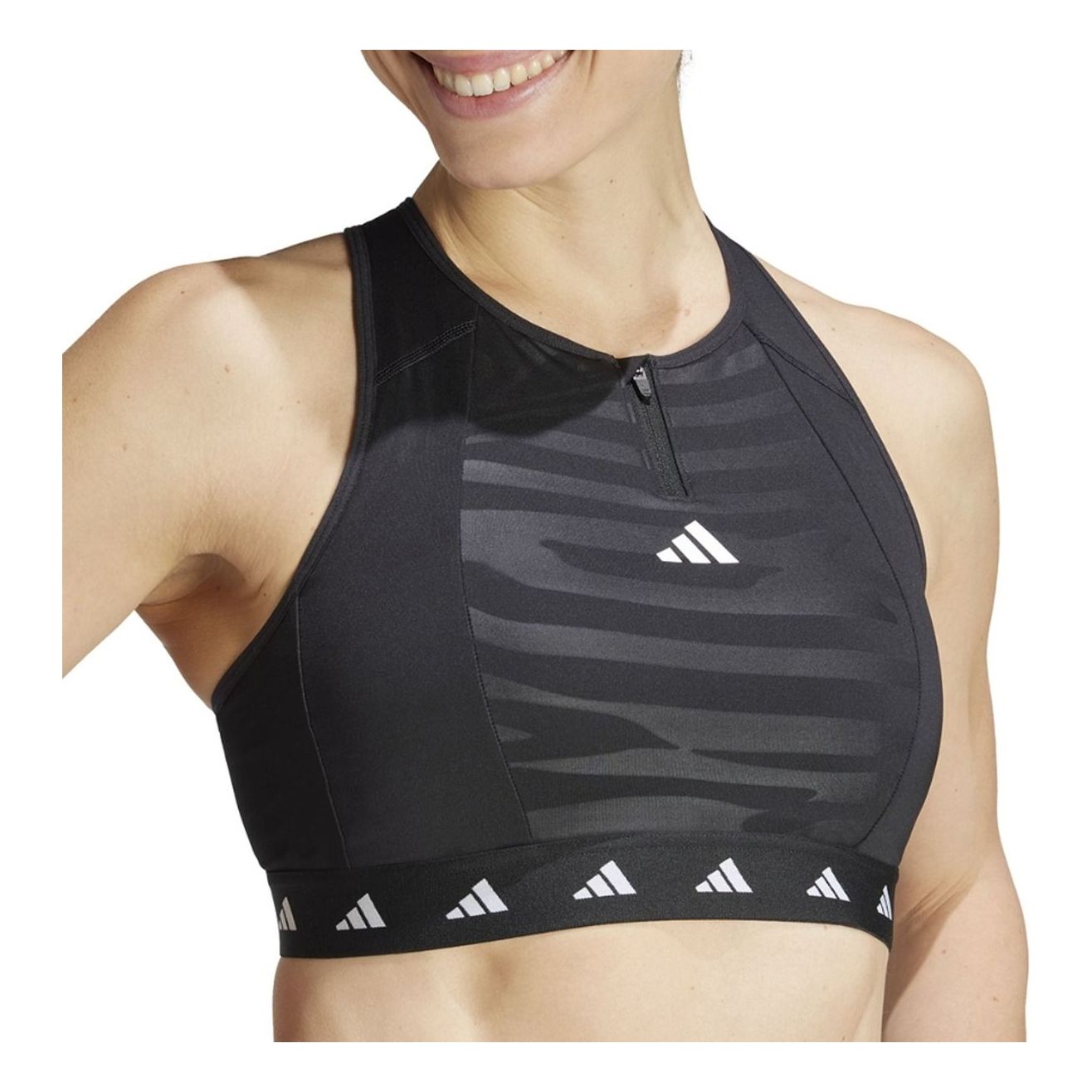 (WMNS) adidas Powerimpact Training Techfit Zip Bra Asia Sizing 'Black White' IN6926