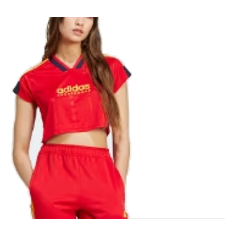 (WMNS) adidas Tiro Cut 3-Stripes Crop Jersey Asia Sizing 'Red Black' IZ2091