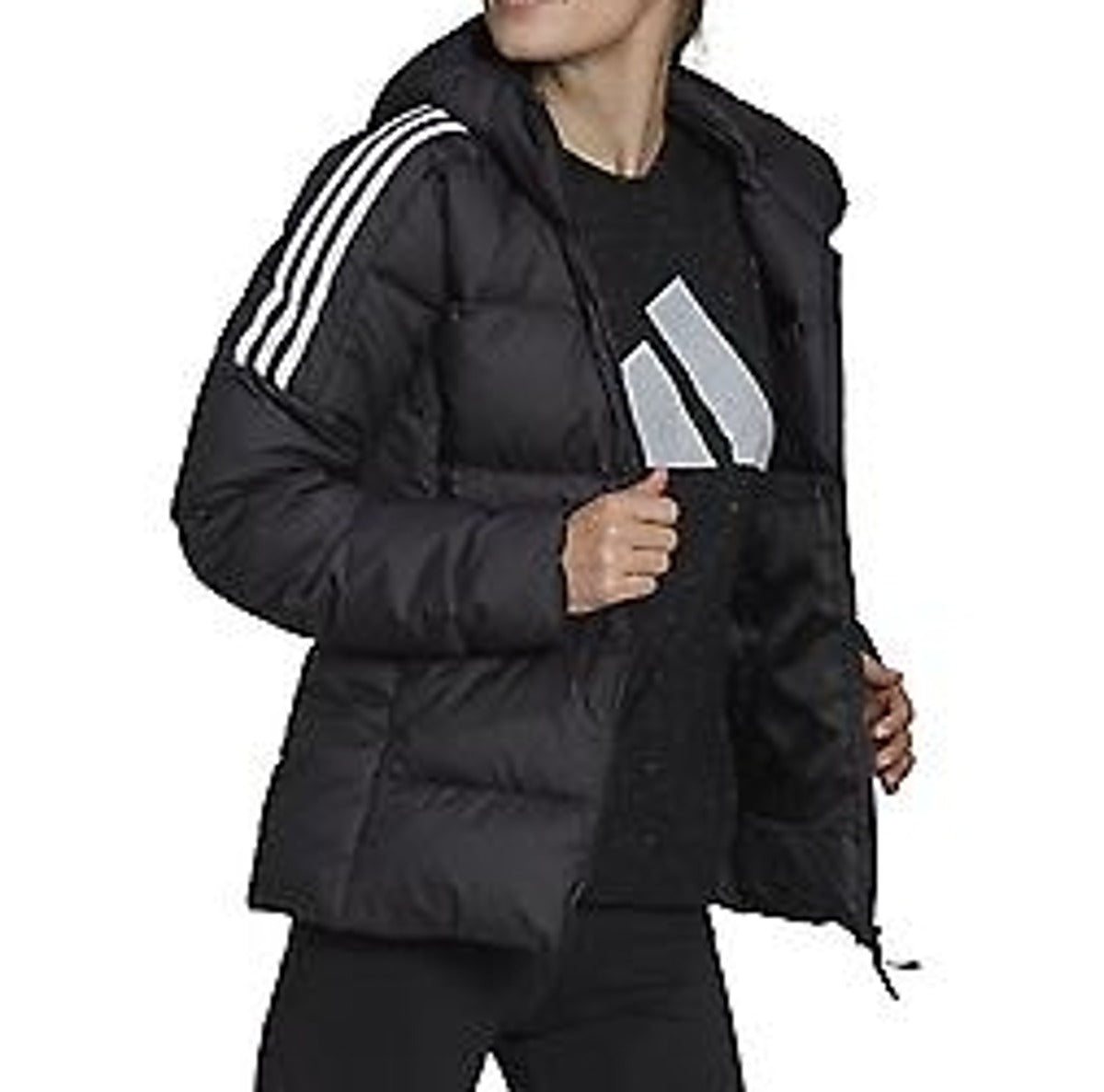 (WMNS) adidas Essentials Midweight Down Hooded Jacket Asia Sizing 'Black' GT9175