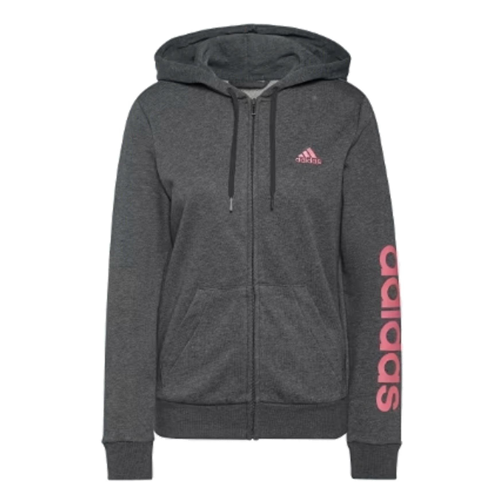 (WMNS) adidas Essentials Logo Full-Zip Hoodie Asia Sizing 'Grey Pink' H07750