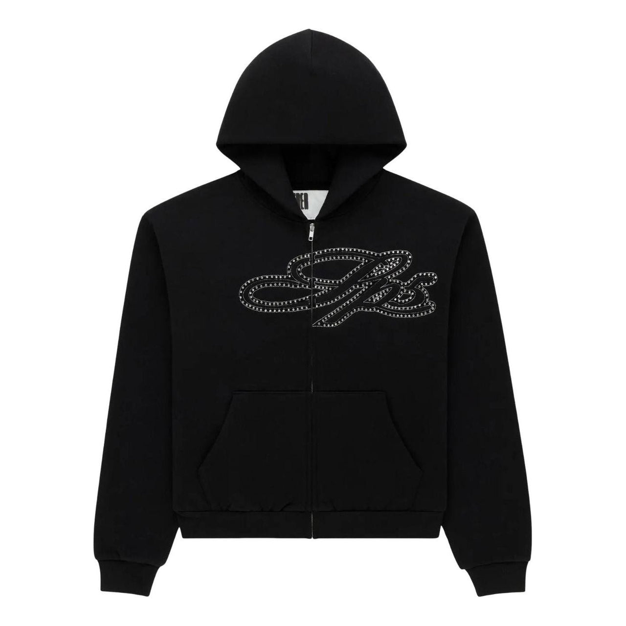 Sp5der Rhinestone Script Full Zip Hoodie 'Black' ST007SS26BLK