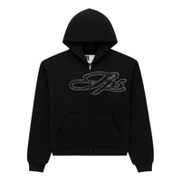 Sp5der Rhinestone Script Full Zip Hoodie 'Black' ST007SS26BLK