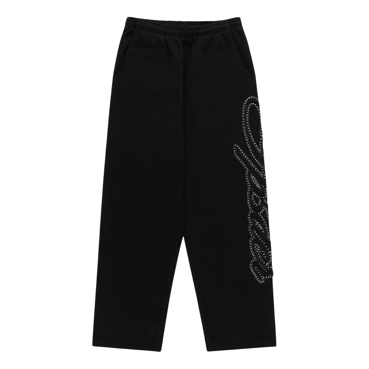 Sp5der Rhinestone Script Wide Leg Sweatpant 'Black' SB007SS26BLK