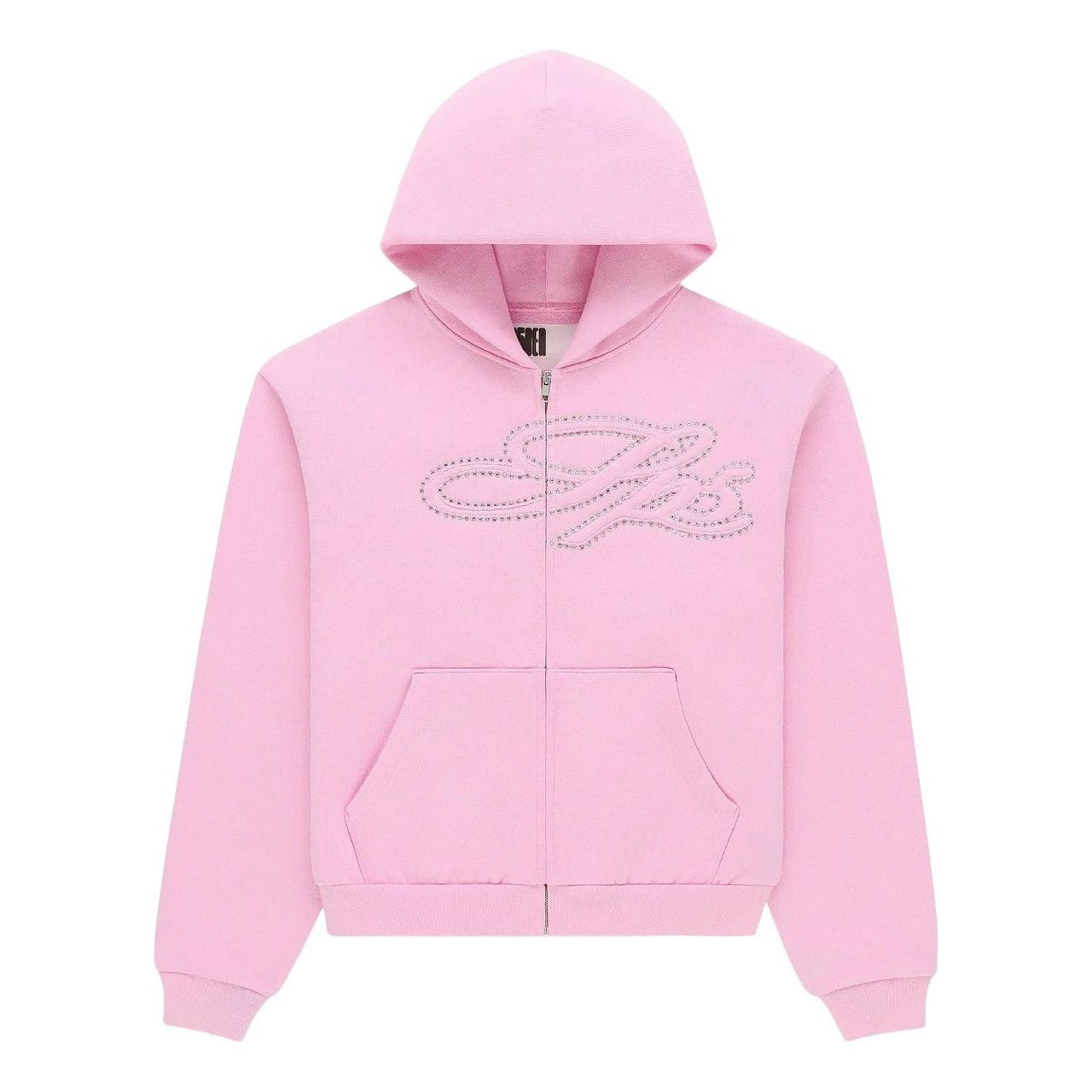 Sp5der Rhinestone Script Zip Hoodie 'Light Pink' ST007SS26LPK