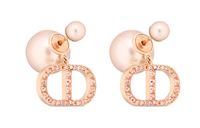 DIOR Metal, Resin Pearl, Crystal Stud Earrings Women's Pink