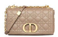 DIOR Caro Wicker Pattern Cow Leather Shoulder Bag Crossbody Bag Medium Size Women's Warm Taupe Gray