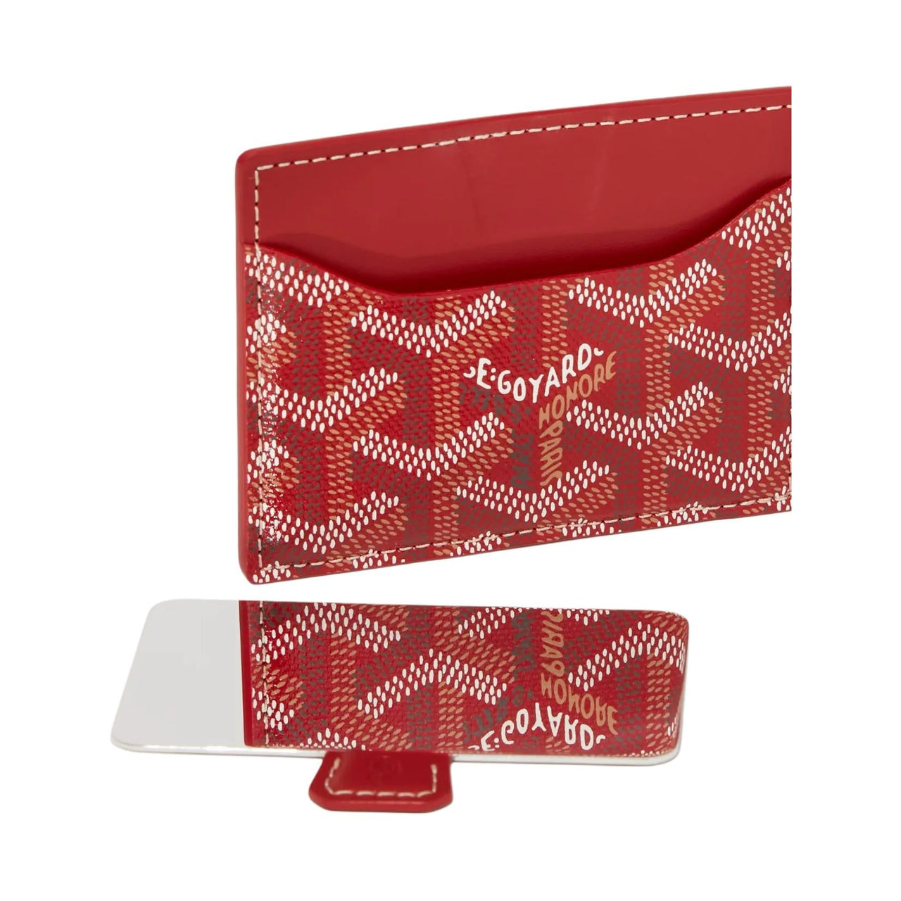 GOYARD Canvas With Calfskin Card Holder Unisex Red