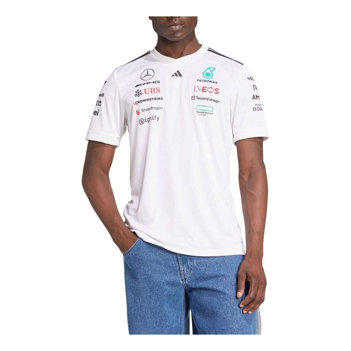 adidas Mercedes AMG Petronas Formula One Team White Driver Jersey Asia Sizing 'White' JX5798