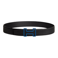 HERMES Calfskin Stainless Steel Rubber Leather Belts Men's Black Width: 3.8CM
