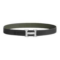 HERMES Calfskin Leather Belts Unisex Black Green Width  3.2CM