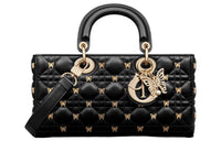 DIOR Lady D-JOY Sheepskin Shoulder Bag Crossbody Bag Handbag Medium Size Women's Black