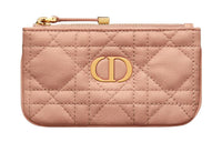 DIOR Caro Cannage Calfskin Key Pouch Women's Rose Pink
