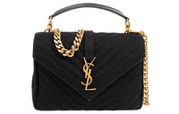 SAINT LAURENT College Fabric Portable Crossbody Bag Shoulder Bag Medium Size Women's Black