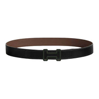 HERMES Calfskin Leather Belts Men's Black/Chocolate Width: 3.2CM