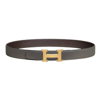 HERMES Calfskin Leather Belts Women's Gray Brown Width: 3.2CM